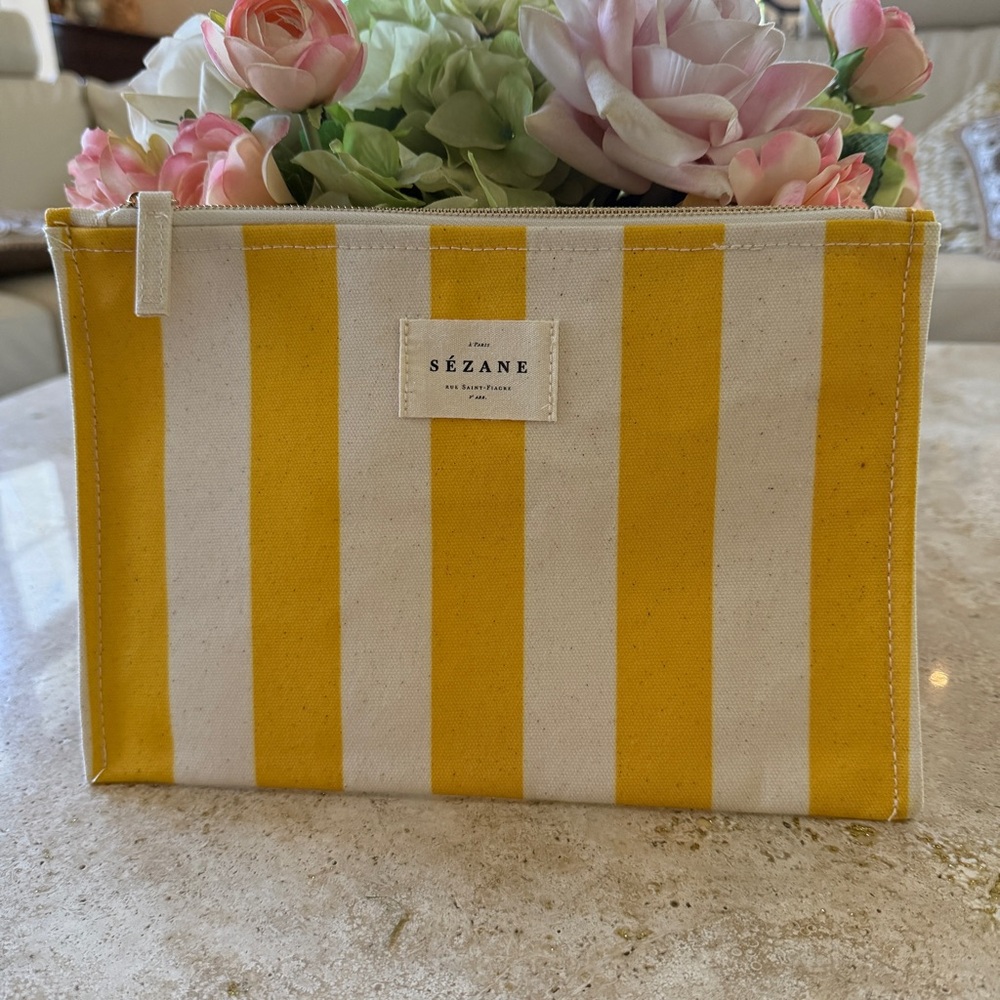Sézane Yellow Striped Flat Zipper Pouch